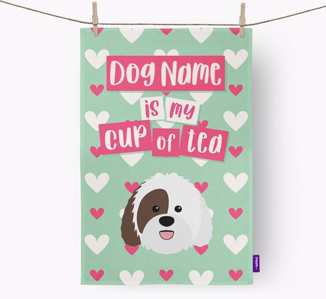 '{dogsName} is my cup of tea' Dish Towel with {breedFullName} Icon
